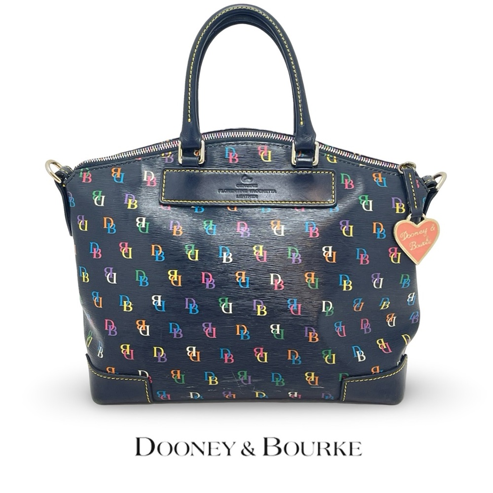 Dooney & Bourke Large Rainbow Monogram Satchel • Florentine Vachetta Trim •